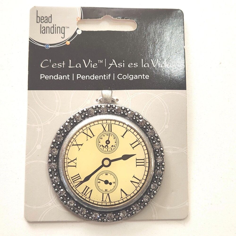 Bead Landing Cest La Vie Rhinestone Faux Watch Pendant Charm Antique Steampunk